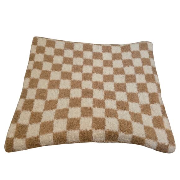 Free People Checkered Knit Tote Bag Cream Beige Lined W/ Scarf Matching Set - Picture 8 of 9